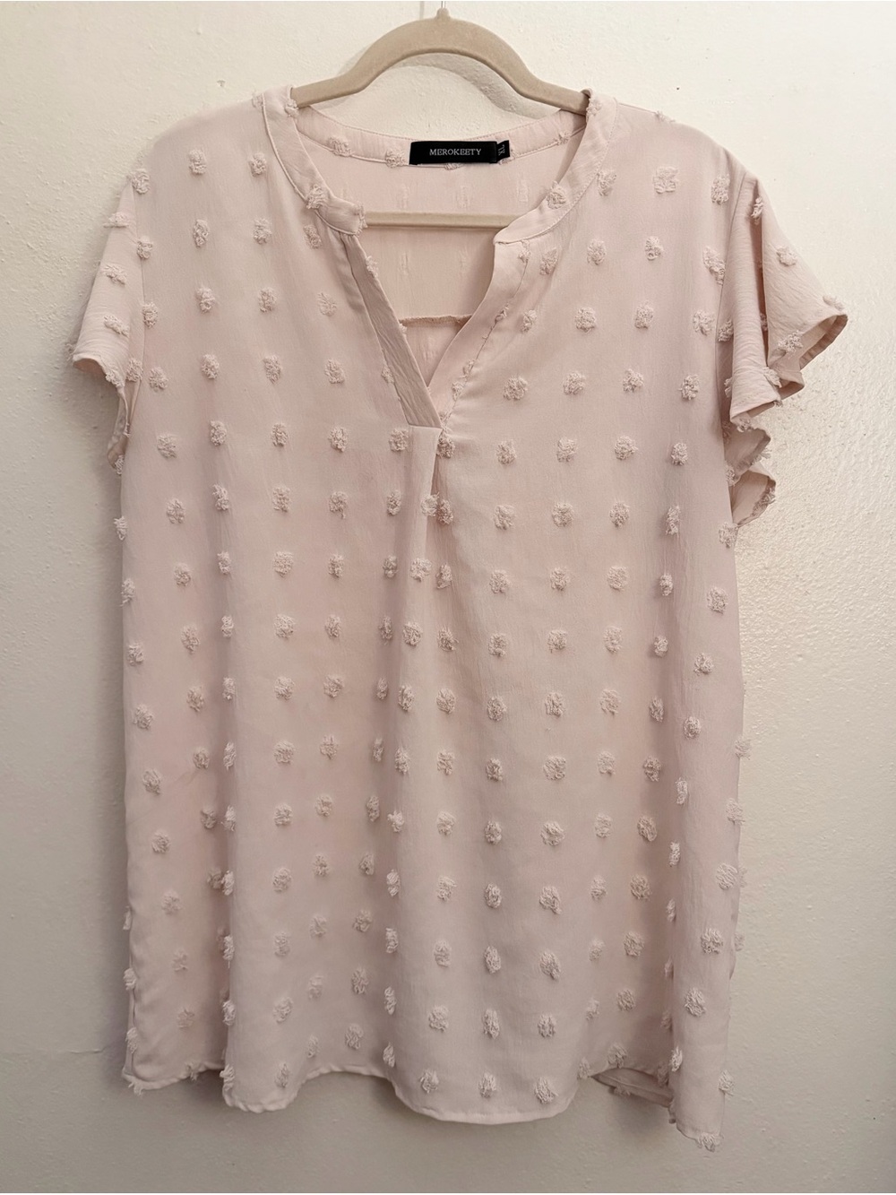 Merokeety Textured Swiss Dot Blouse, Blush Cream, size XL